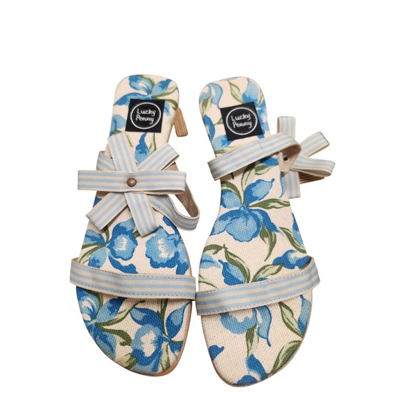 Lucky Penny Floral Print Sandals Strappy Bow Detail Made in Italy Size 39 - Picture 1 of 3